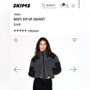 SKIMS Teddy Boxy Zip Up Jacket - ASH small